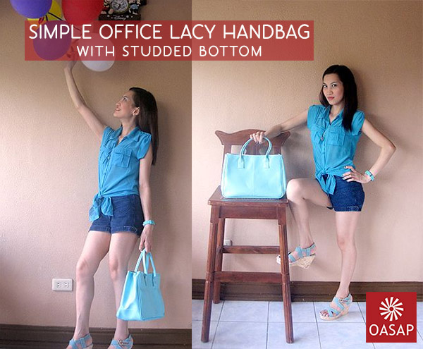 OASAP: Simple Office Lacy Handbag With Studded Bottom