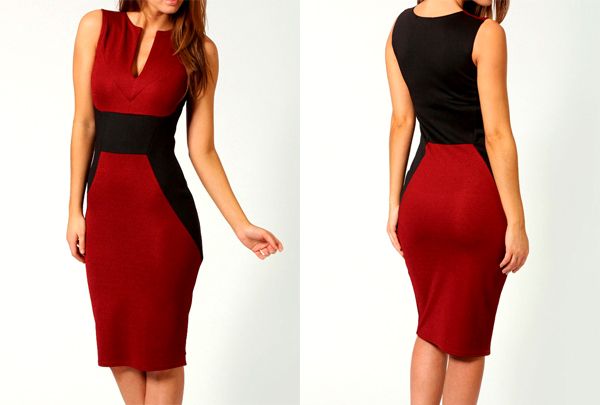 Sammy Dress: Trendy Style Polyester Color Block Beam Waist Sleeveless Bodycon Knee Length Dress