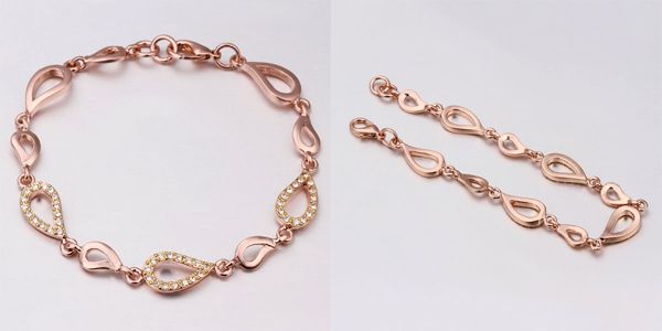 Bellast: Your Online Jewelry Shopping Destination: Elegant Linking Hollow Waterdrop Bracelet Rhinestone Crystal with 18K Gold Plated Tin Alloy Rose Gold