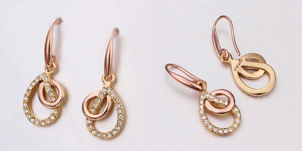 Bellast: Your Online Jewelry Shopping Destination: Quality Rhinestone Crystal Hollow Stacked Waterdrop Pierced Earrings with 18K Gold Plated Tin Alloy Rose Gold